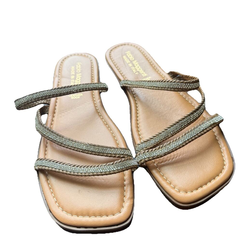 Fabio Maggenti Sandals Size 9 Rhinestone Straps Leather Sock Made in Italy
